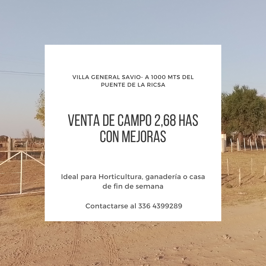 #3992994 | Venta | Campo / Chacra | Villa Gral Savio Ex Sanchez (Emir Elhelou Estudio Inmobiliario )